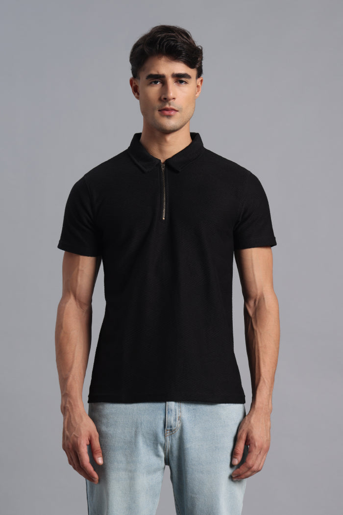 Black Zipper Polo T-shirt for Men