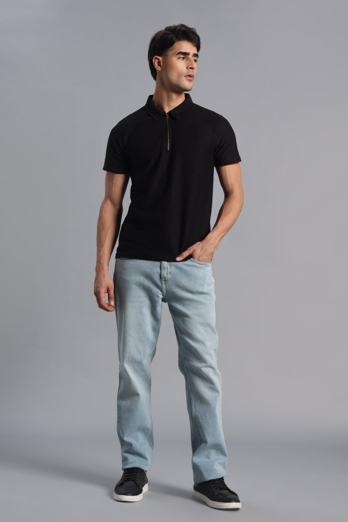 Black Zipper Polo T-shirt for Men