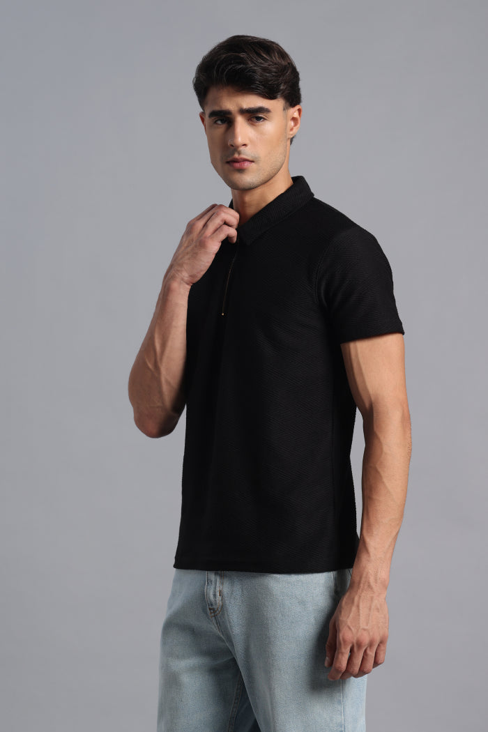 Black Zipper Polo T-shirt for Men