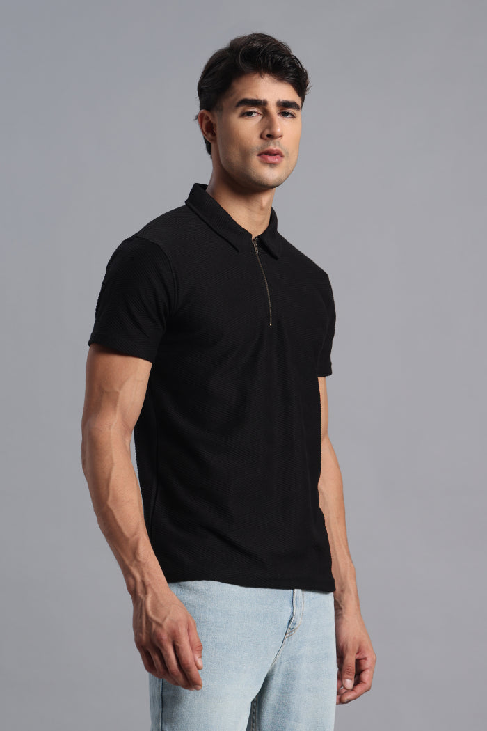 Black Zipper Polo T-shirt for Men