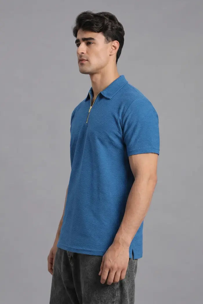 Blue Zipper Polo T-shirt for Men