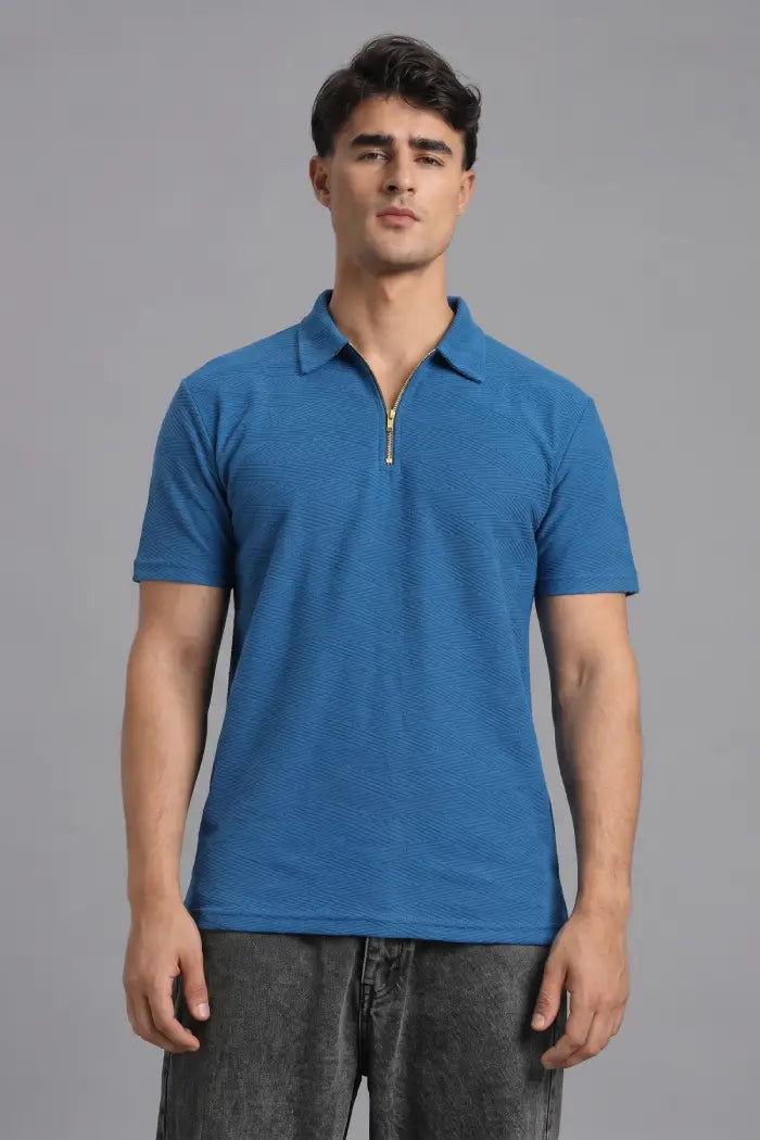 Blue Zipper Polo T-shirt for Men