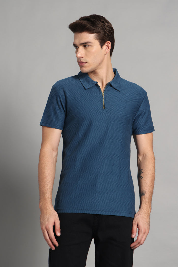 Blue Zipper Polo T-shirt for Men