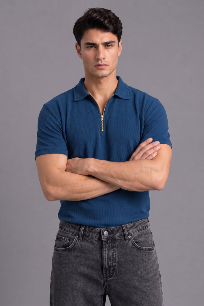 Blue Zipper Polo T-shirt for Men