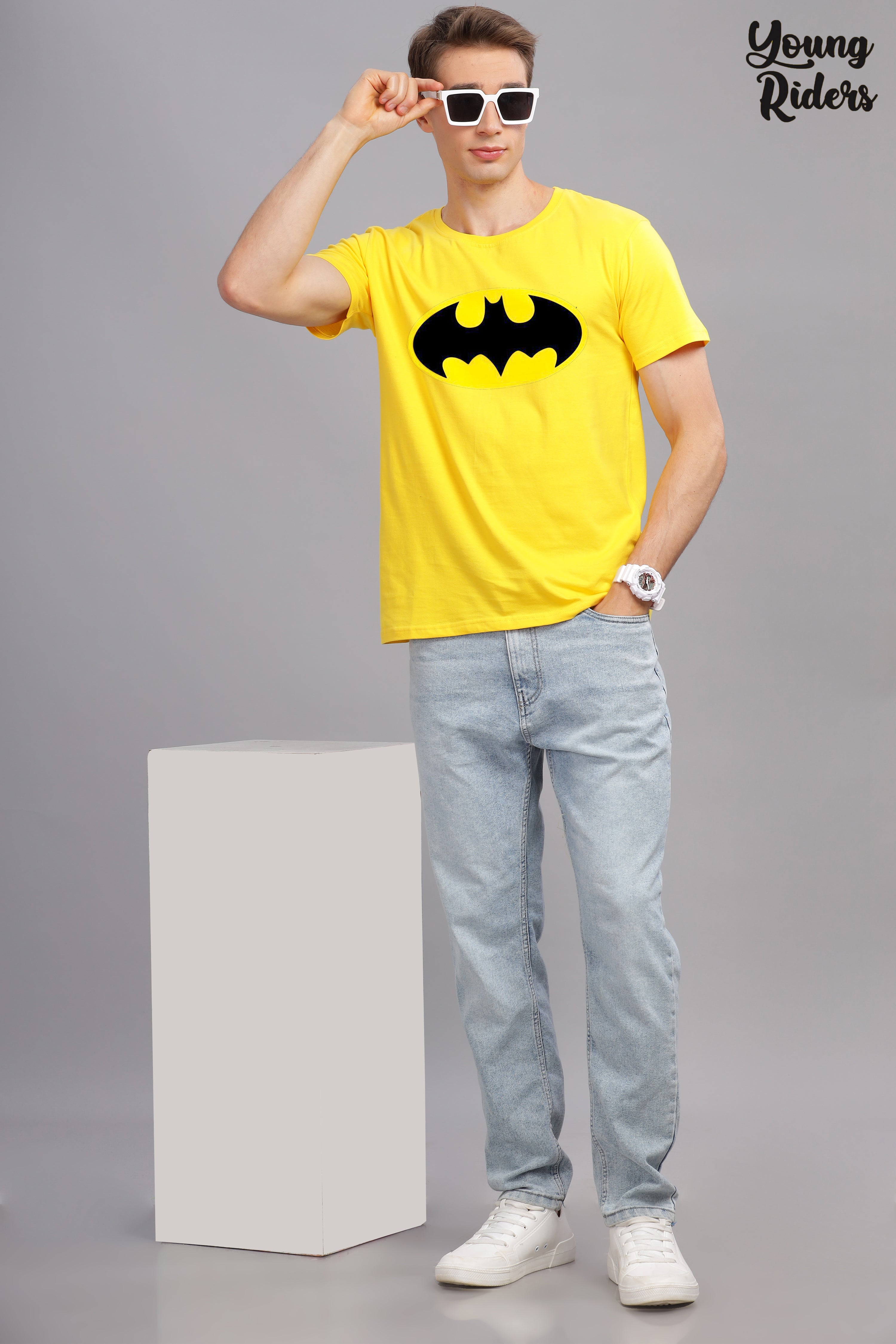 Batman Logo Printed T-Shirt-Yellow