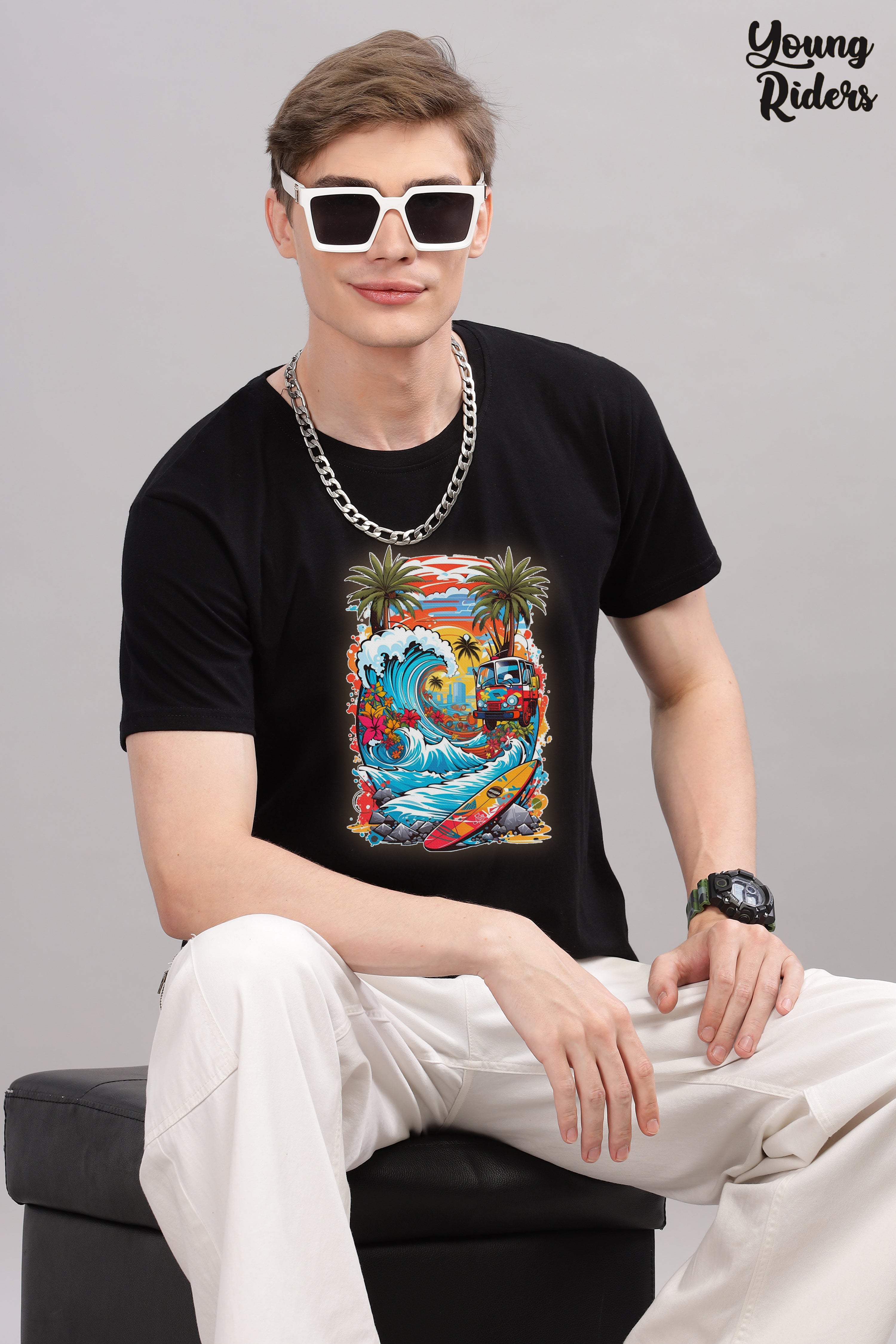 Summer vacation Printed T-Shirt-Black