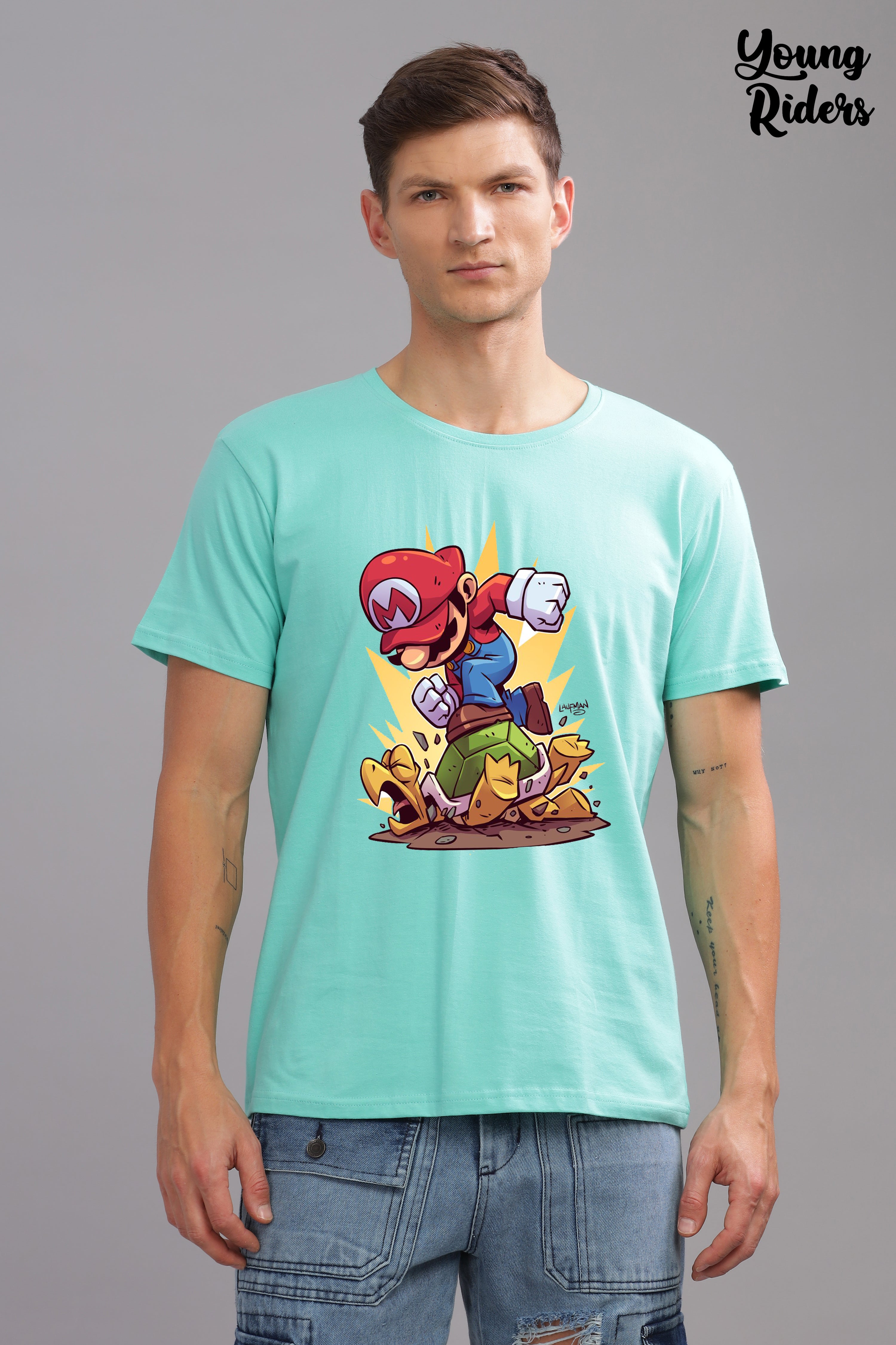 Mario Adventure Printed T-Shirt-Sky Blue