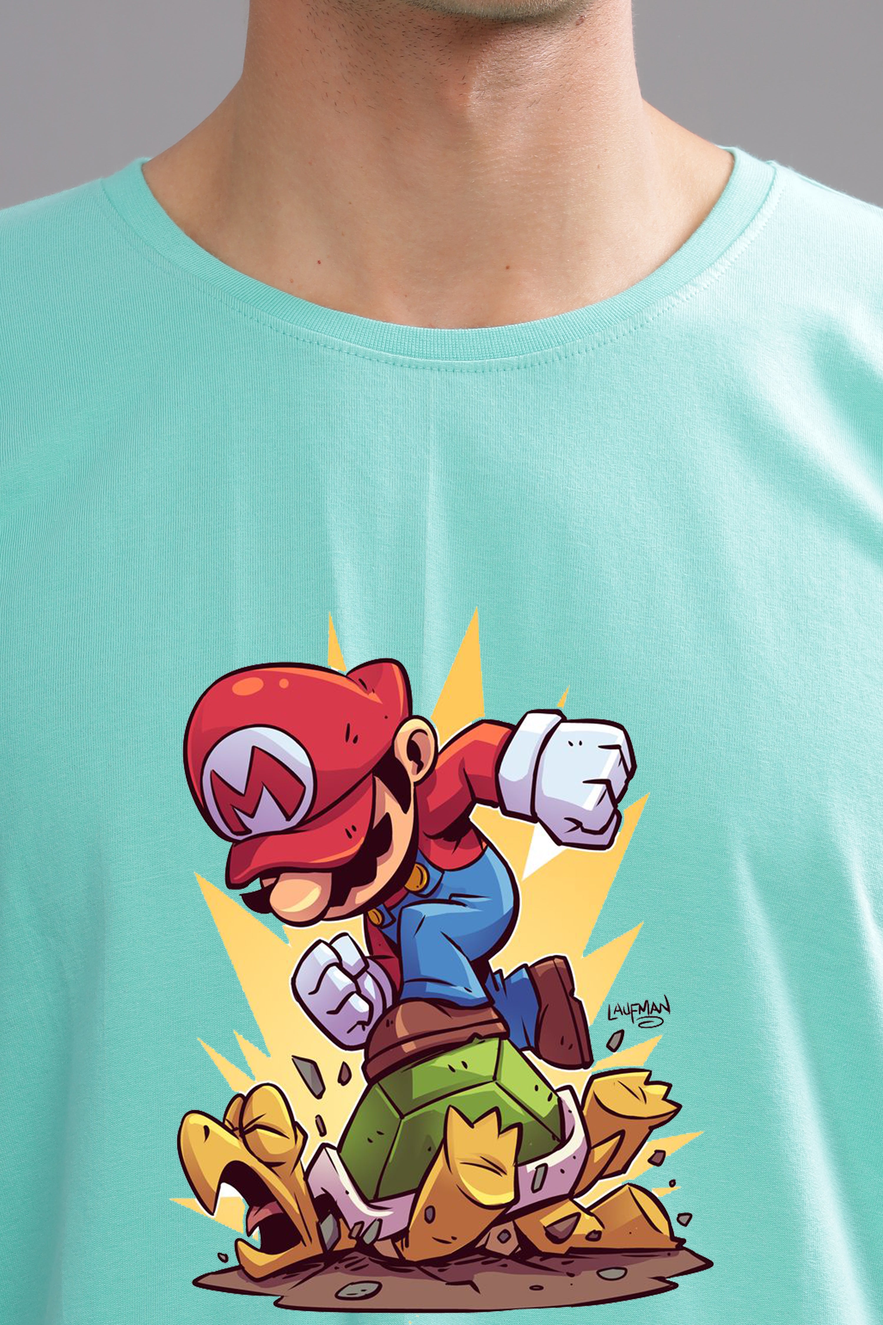 Mario Adventure Printed T-Shirt-Sky Blue