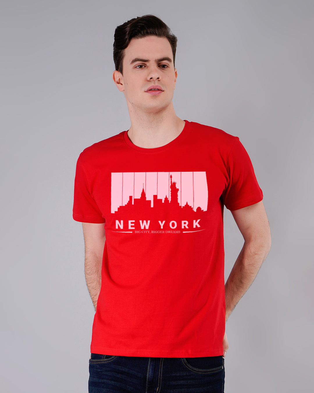 New-York Printed t-Shirt-Gold-Red