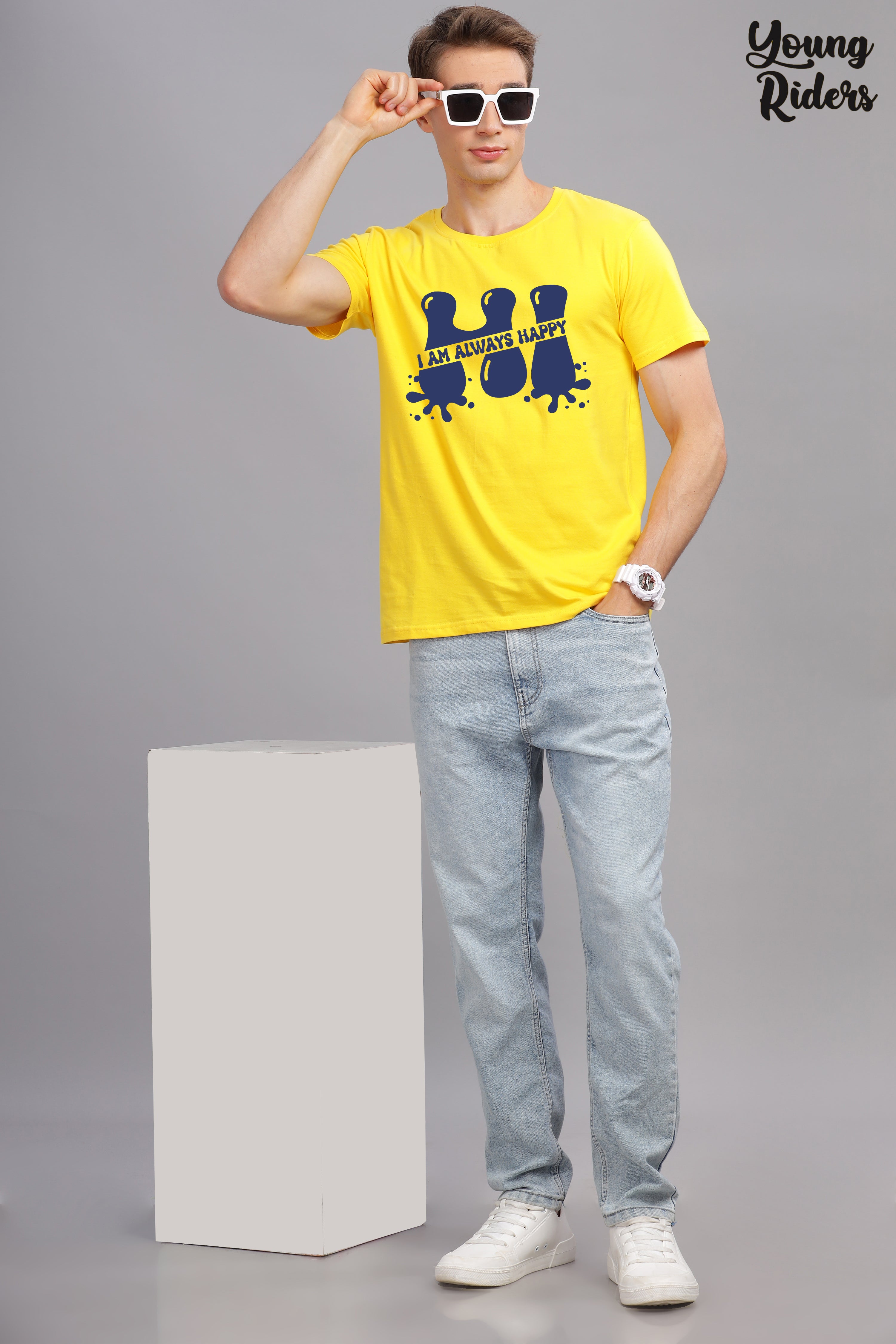 I Am Always Happy Printed t-Shirt-Yellow