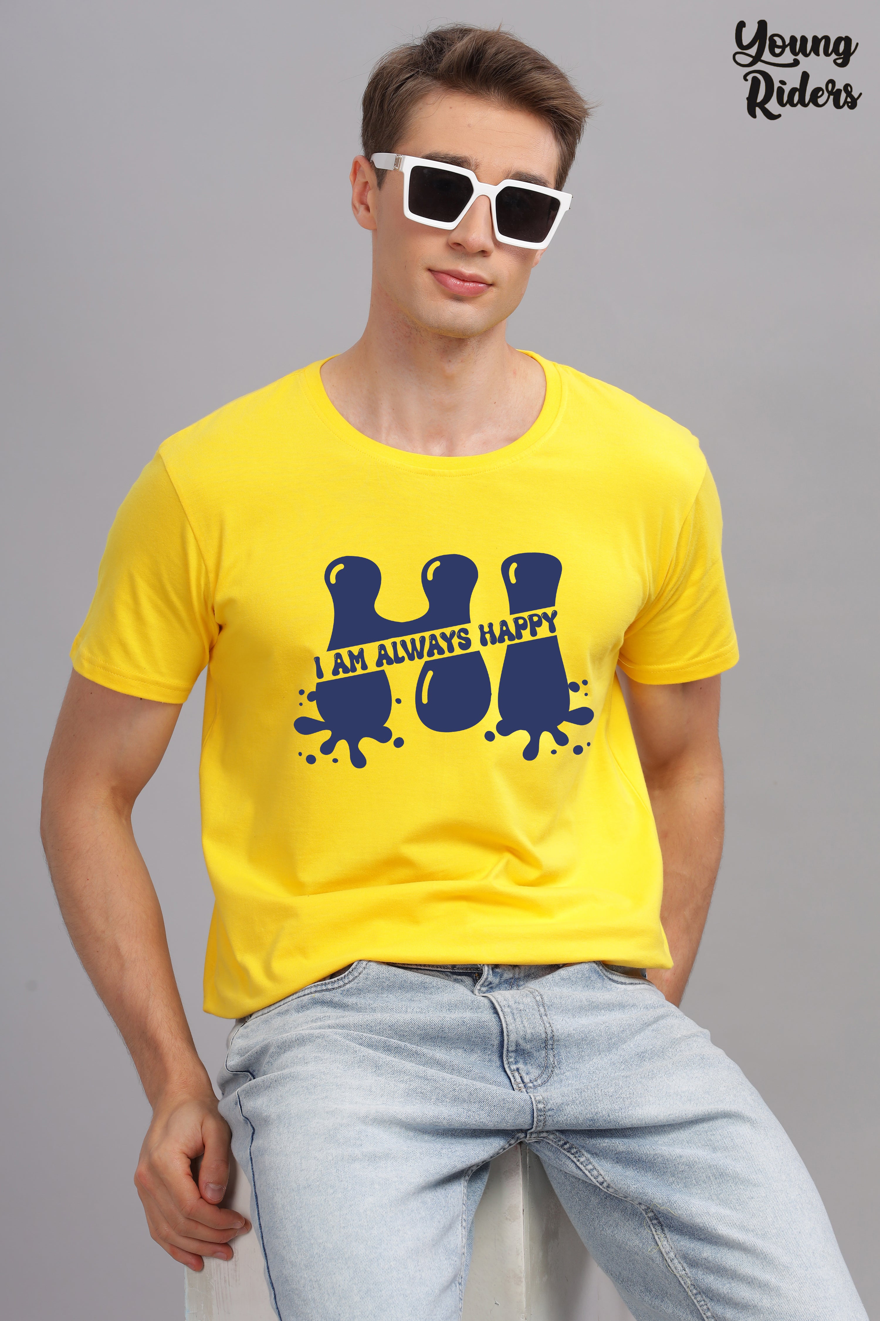 I Am Always Happy Printed t-Shirt-Yellow