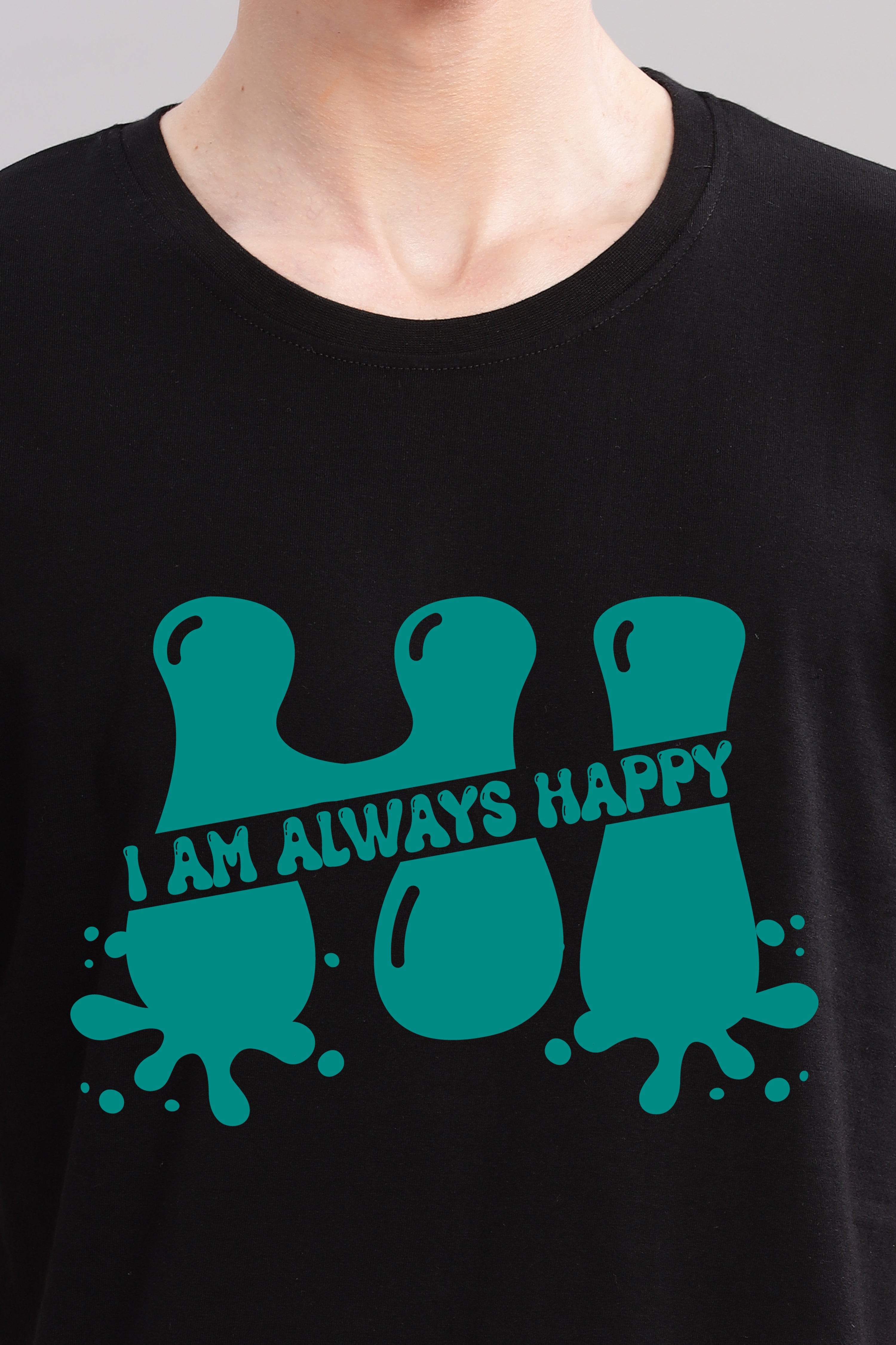 I Am Always Happy Printed t-Shirt-Black