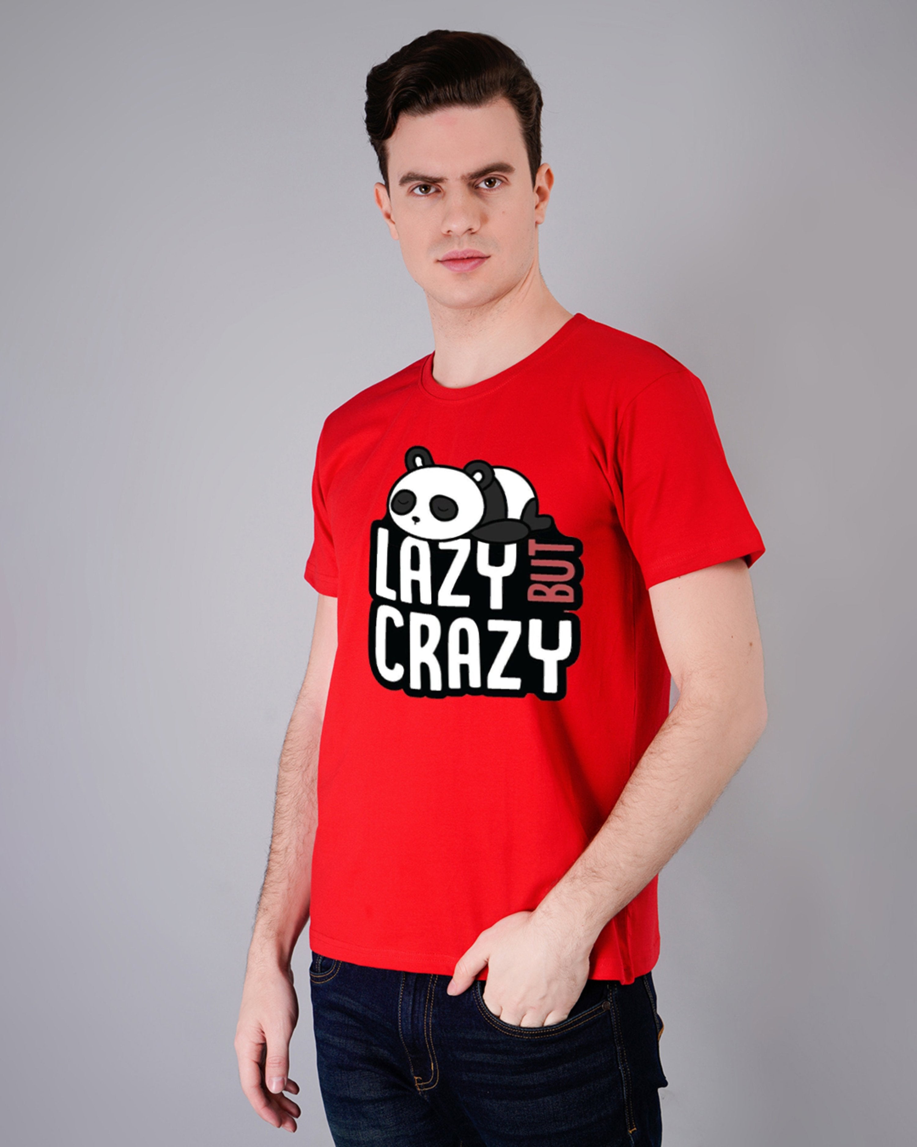 Lazy But Crazy Panda Printed T-Shirt-Red