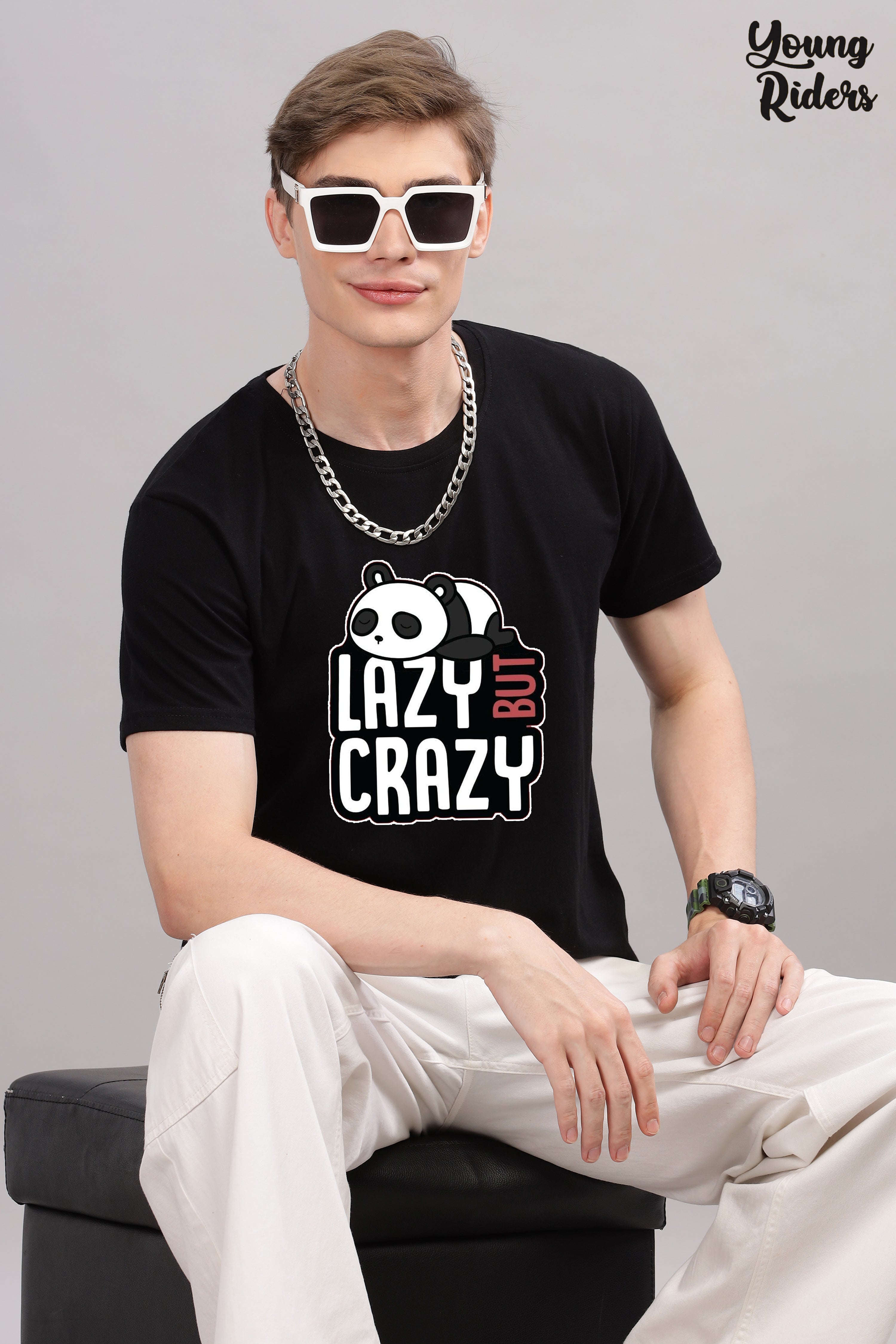 Lazy But Crazy Panda Printed T-Shirt-2