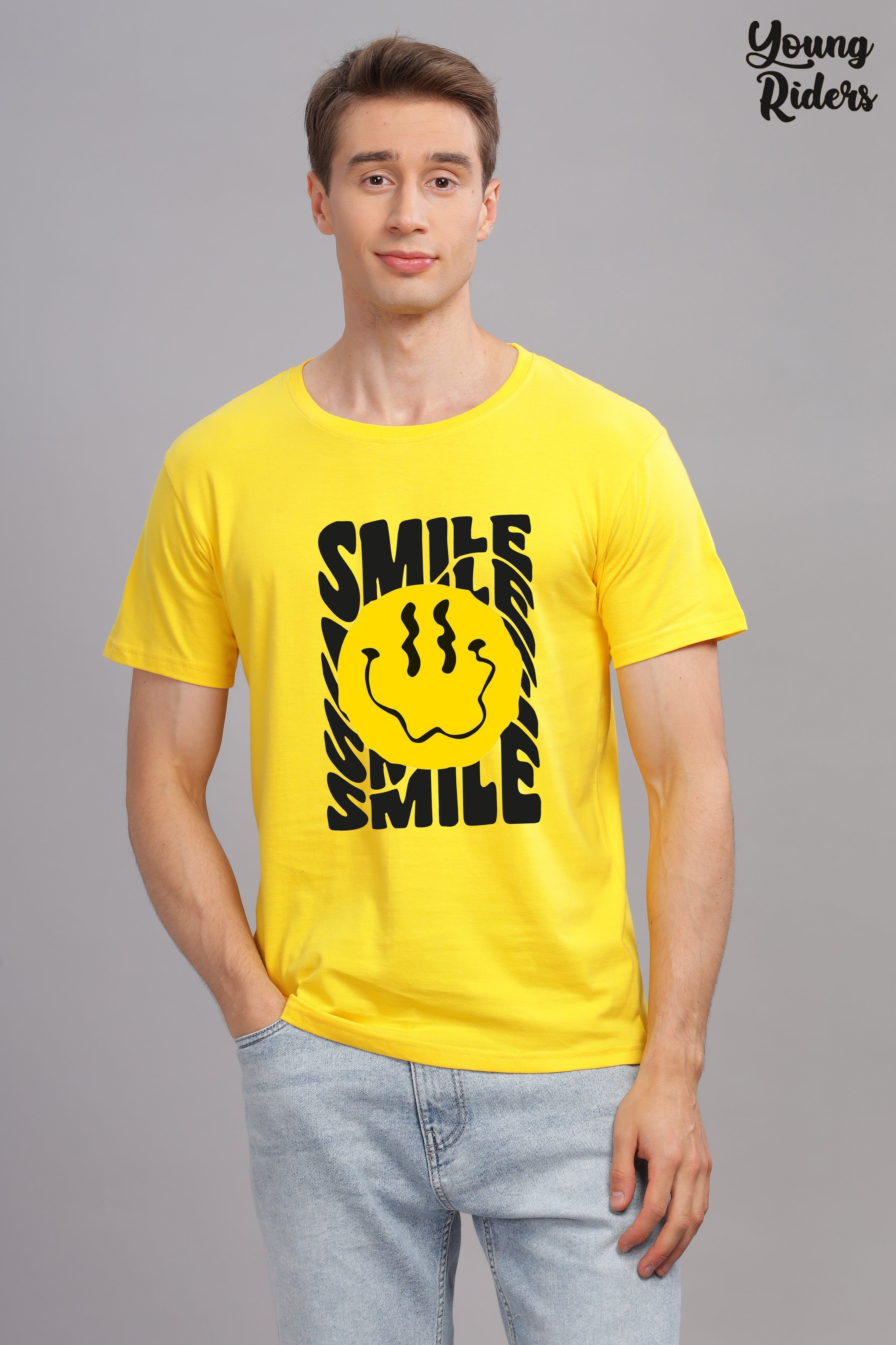 Smiling Face Printed T-shirt-Yellow