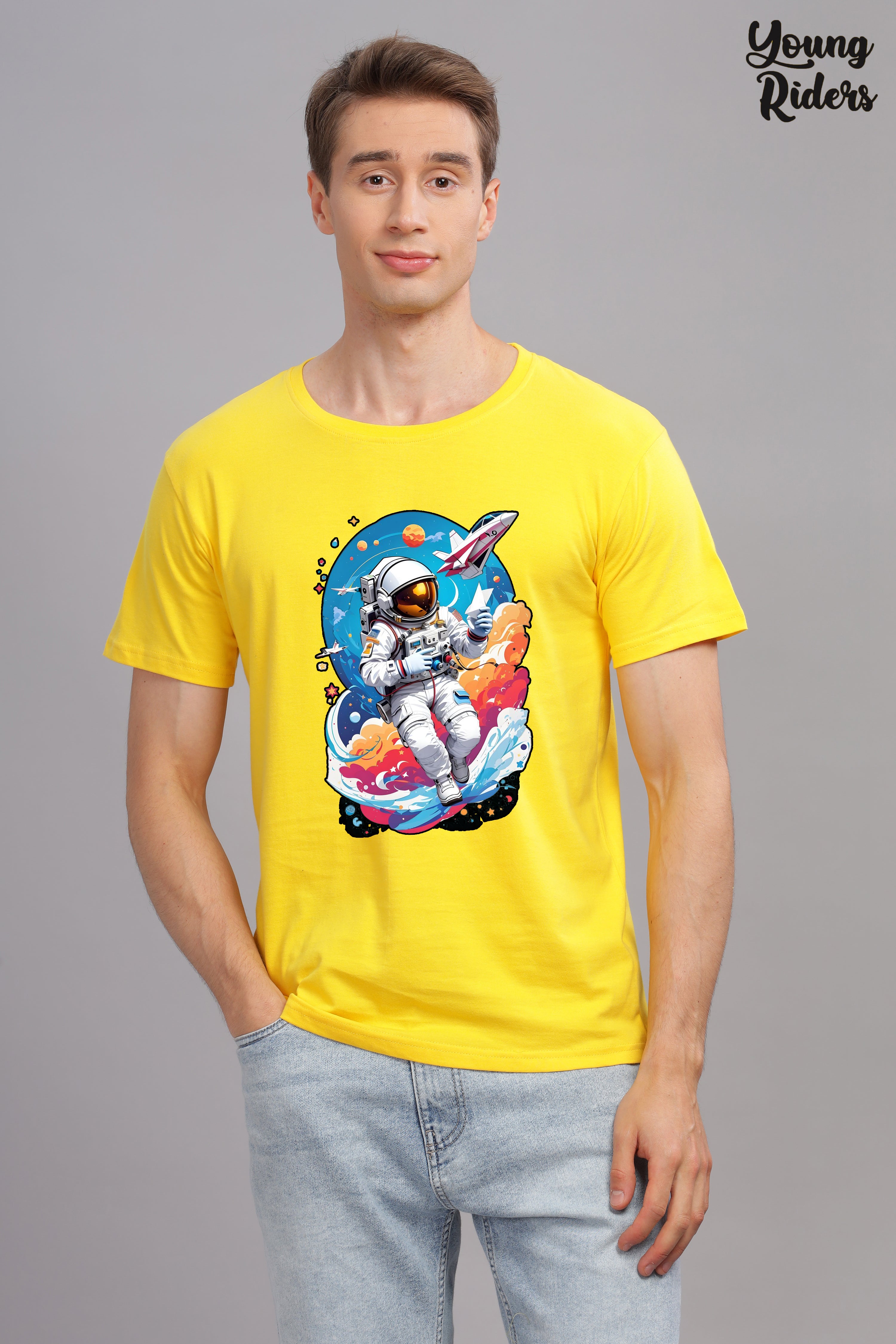 Astronaut Design Printed t-Shirt-Yellow