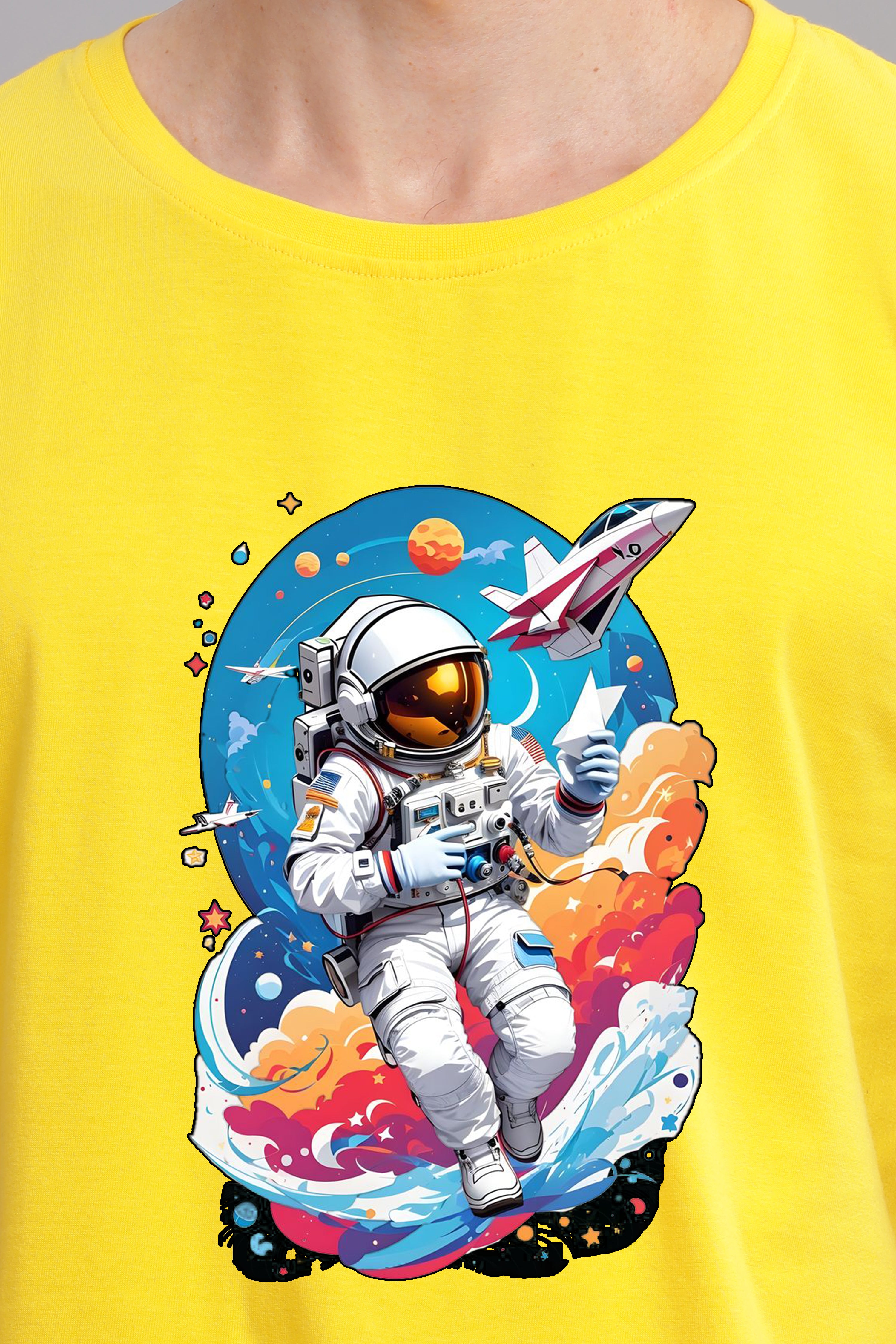 Astronaut Design Printed t-Shirt-Yellow