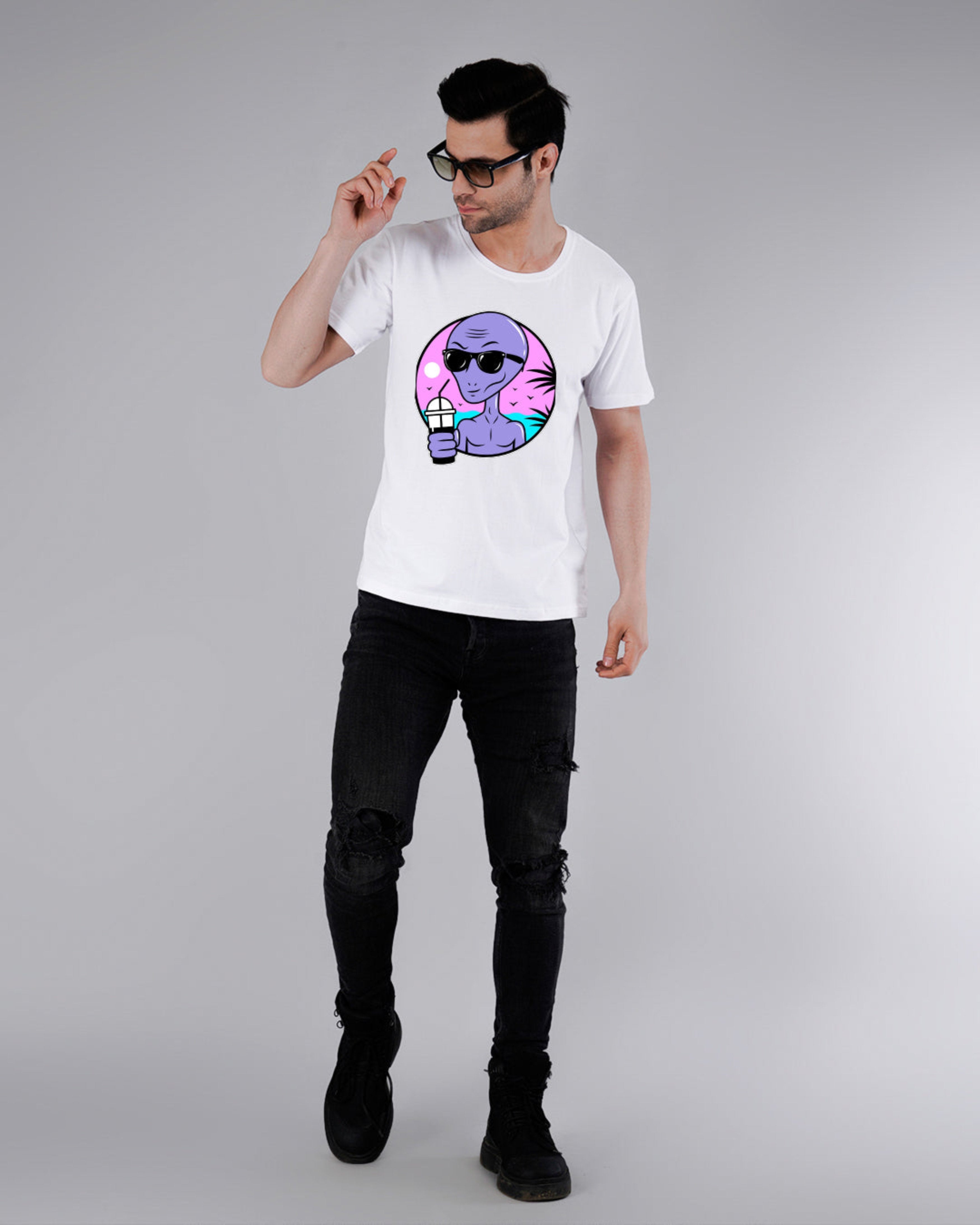 Cool Alien Printed T-shirt-White