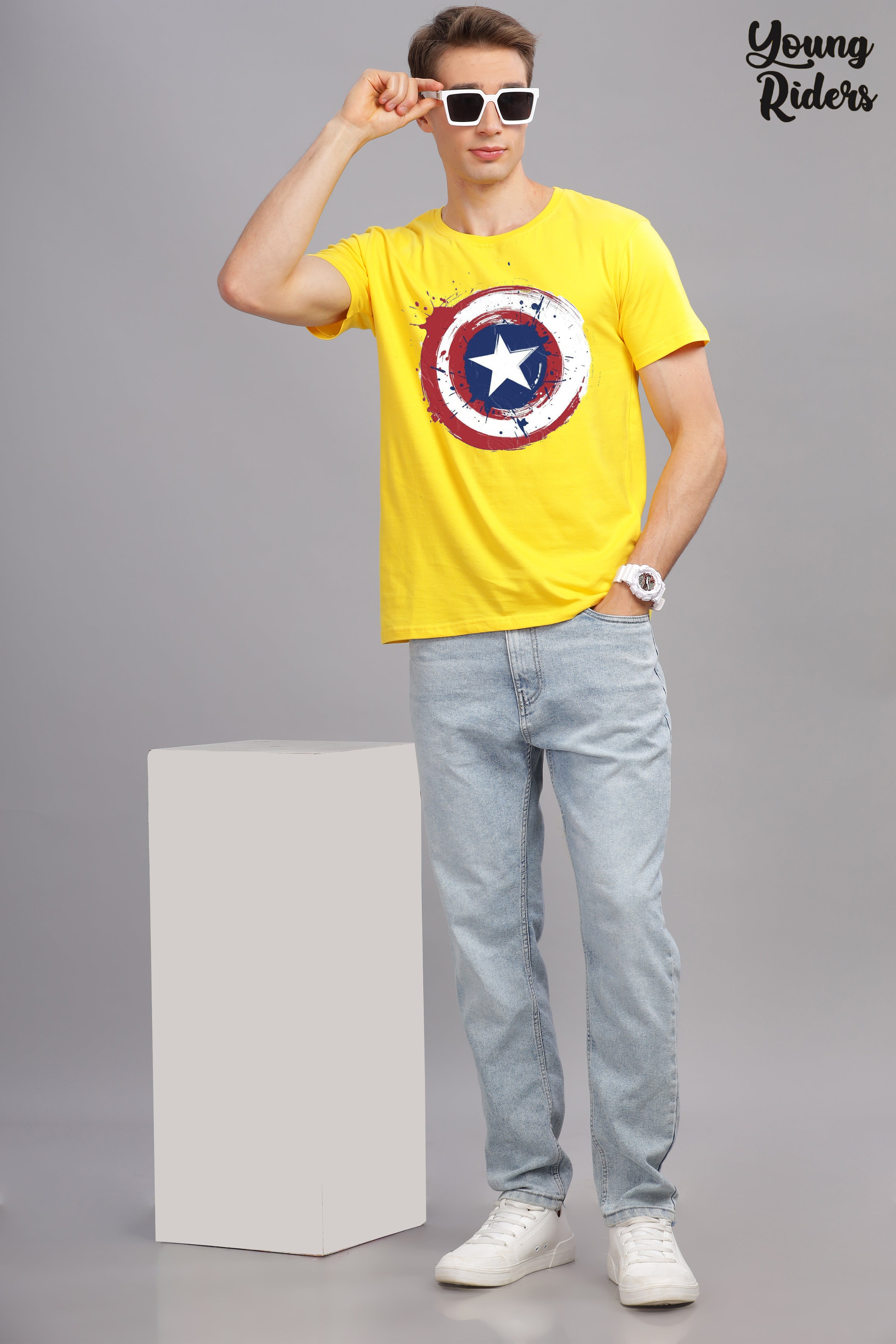 Captain America Printed T-shirt-Yello