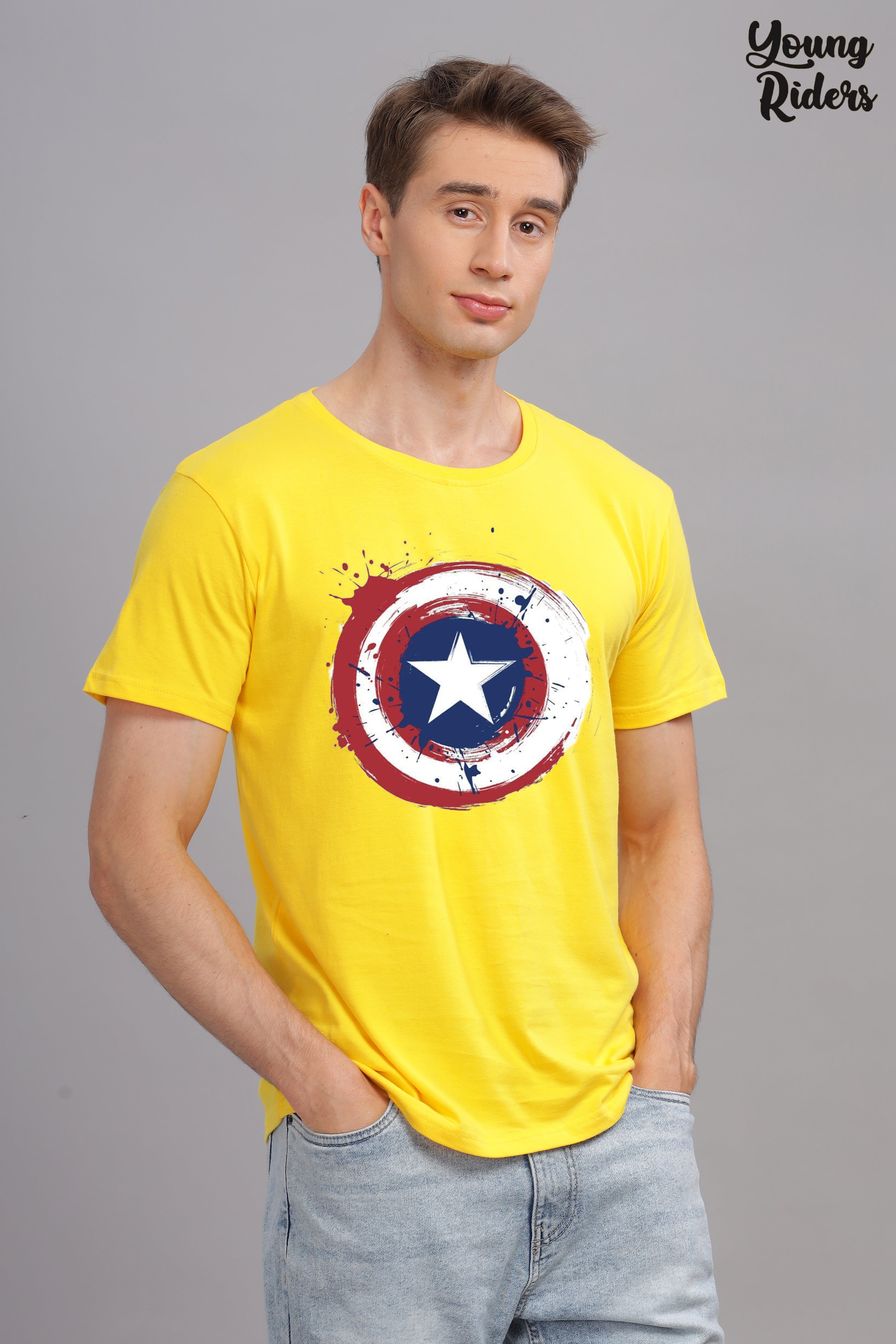 Captain America Printed T-shirt-Yello