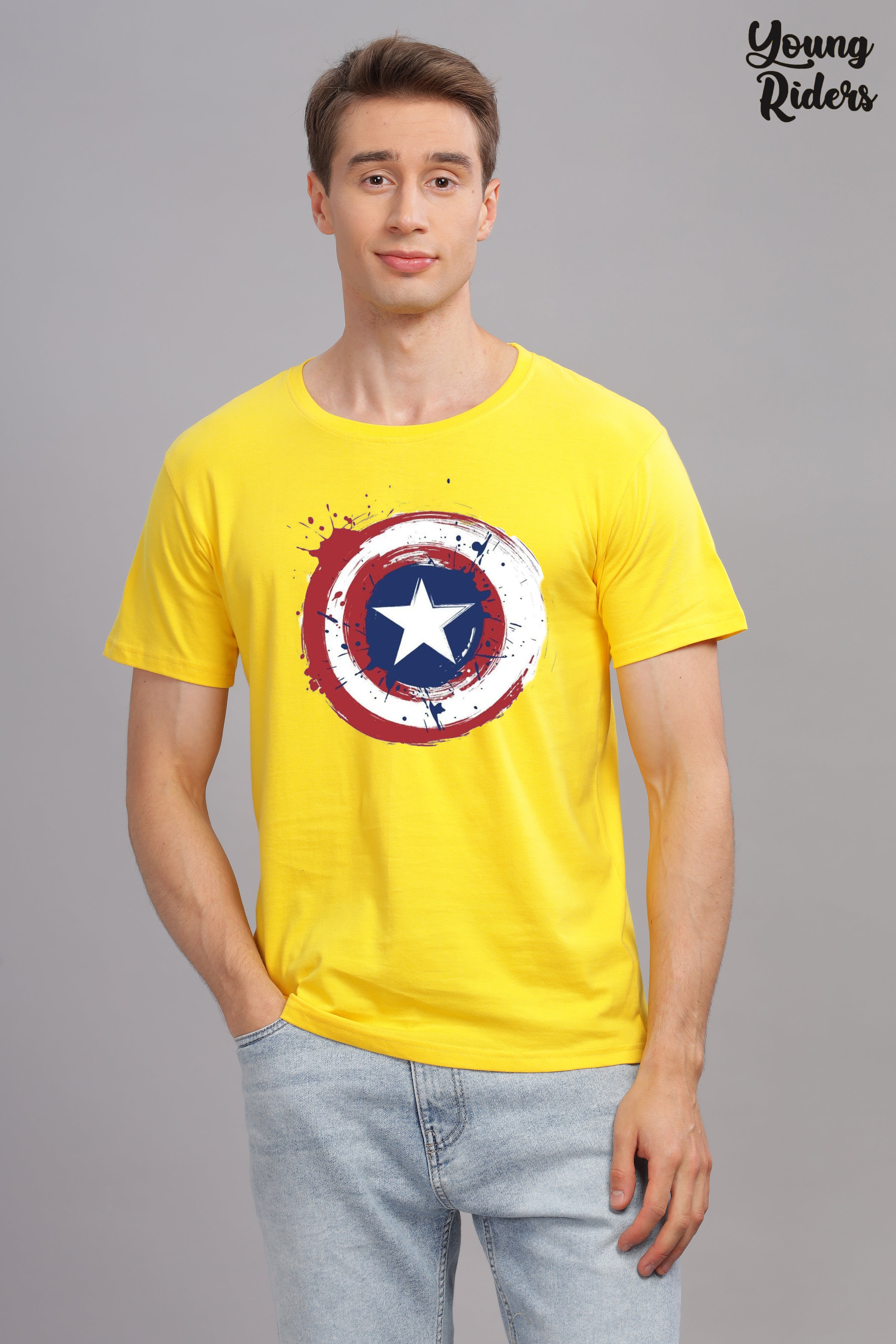 Captain America Printed T-shirt-Yello