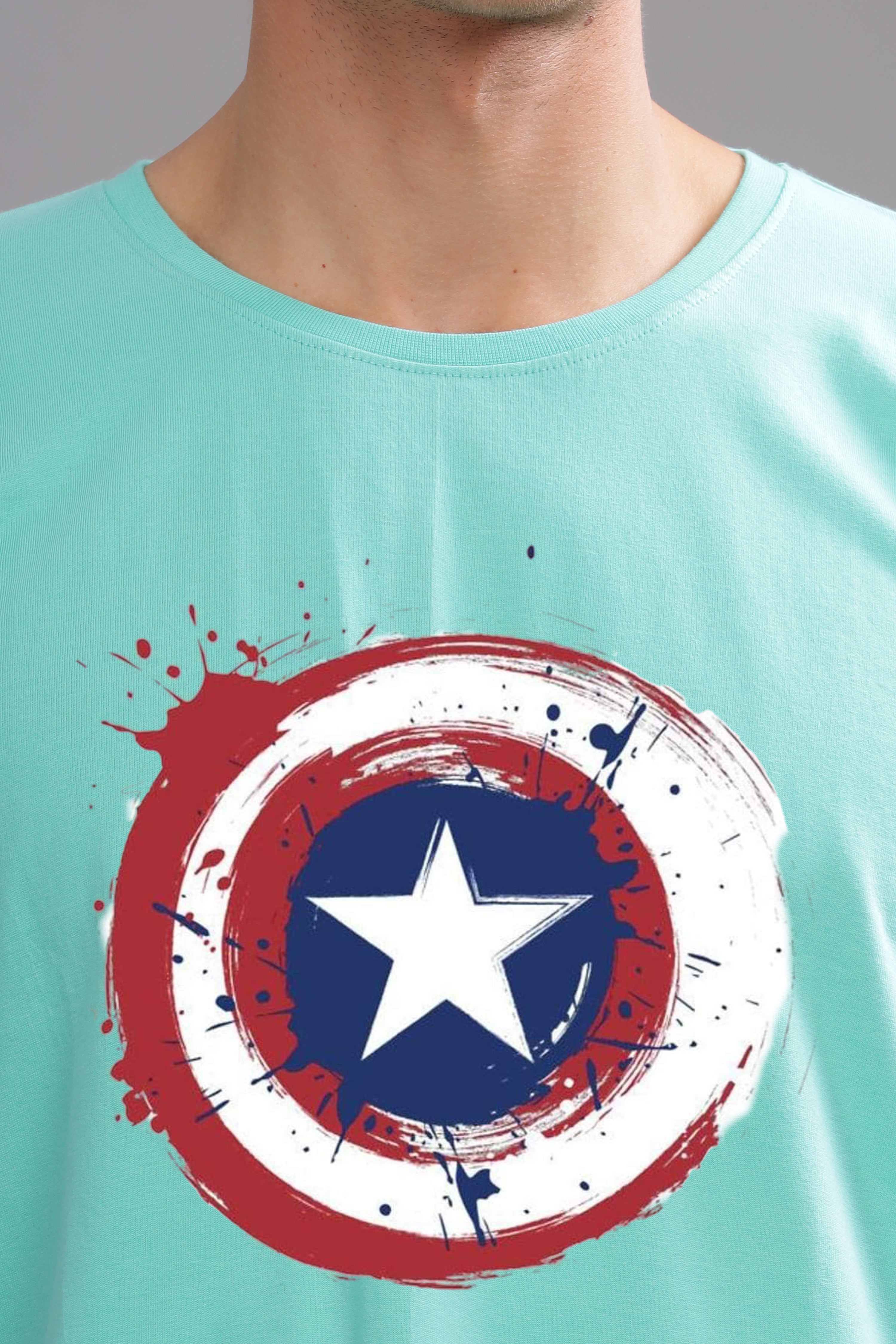 Captain America Printed T-shirt-Sky Blue