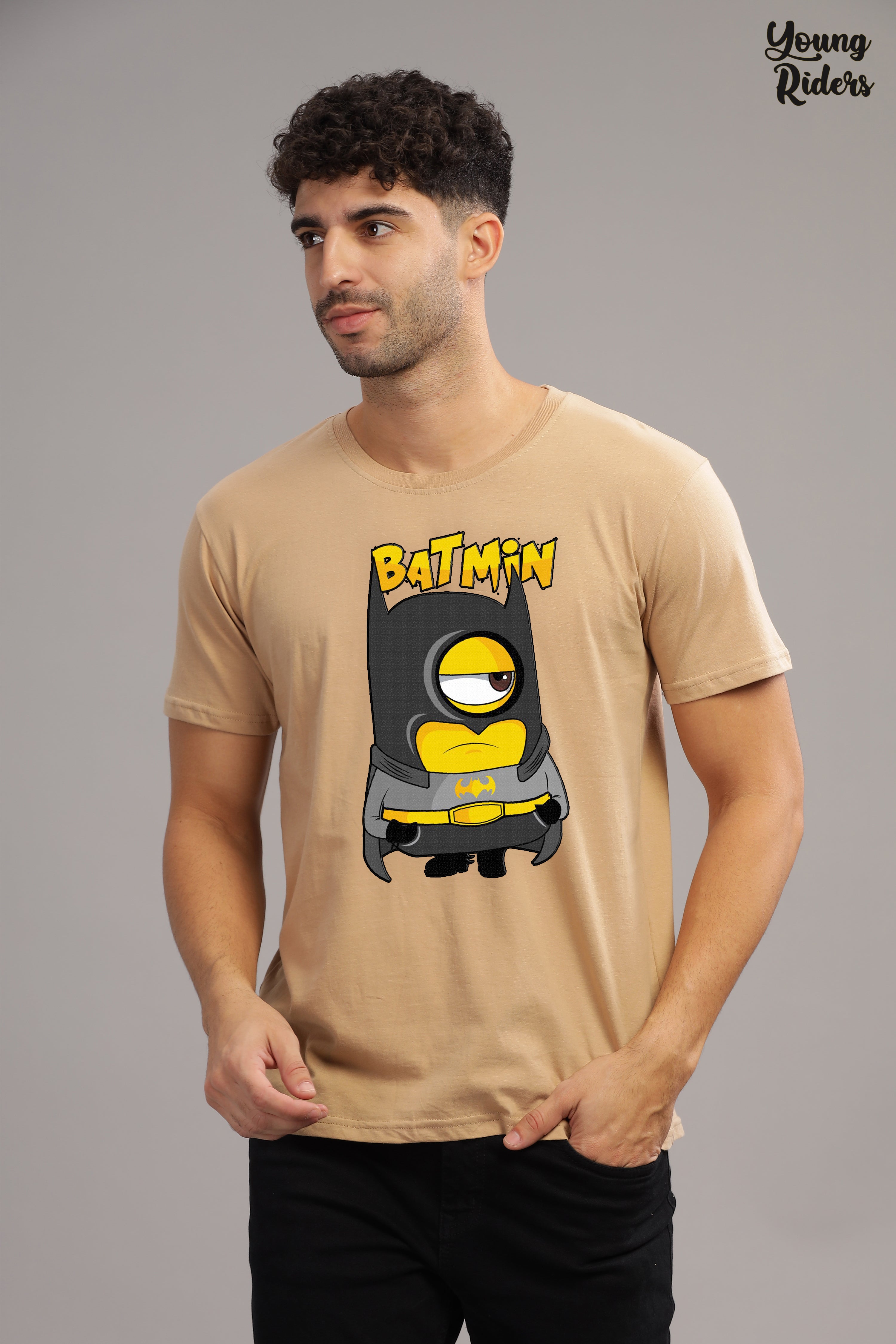 Funny Minion Batman Printed T-Shirt-Beige