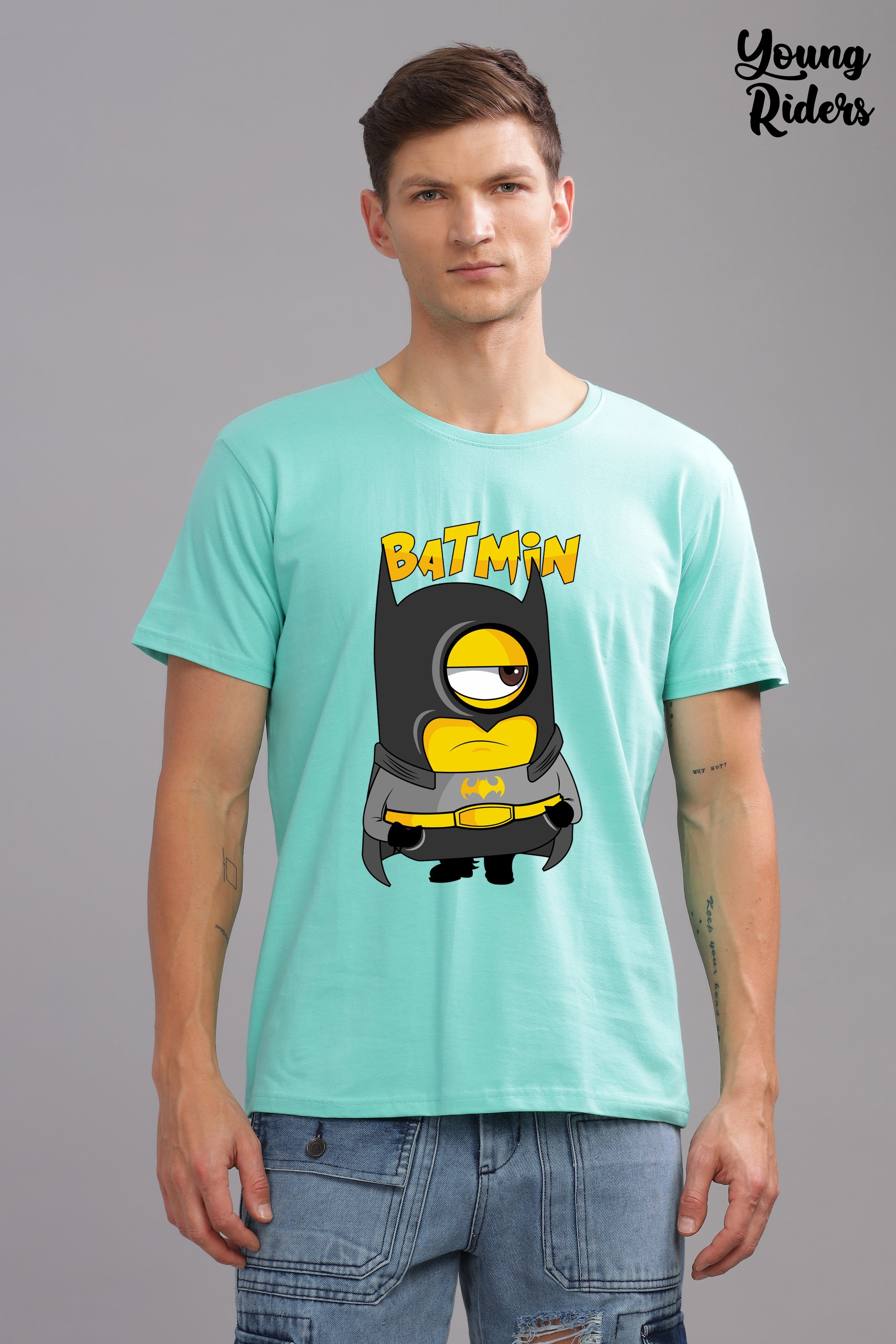 Funny Minion Batman Printed T-Shirt-Sky Blue