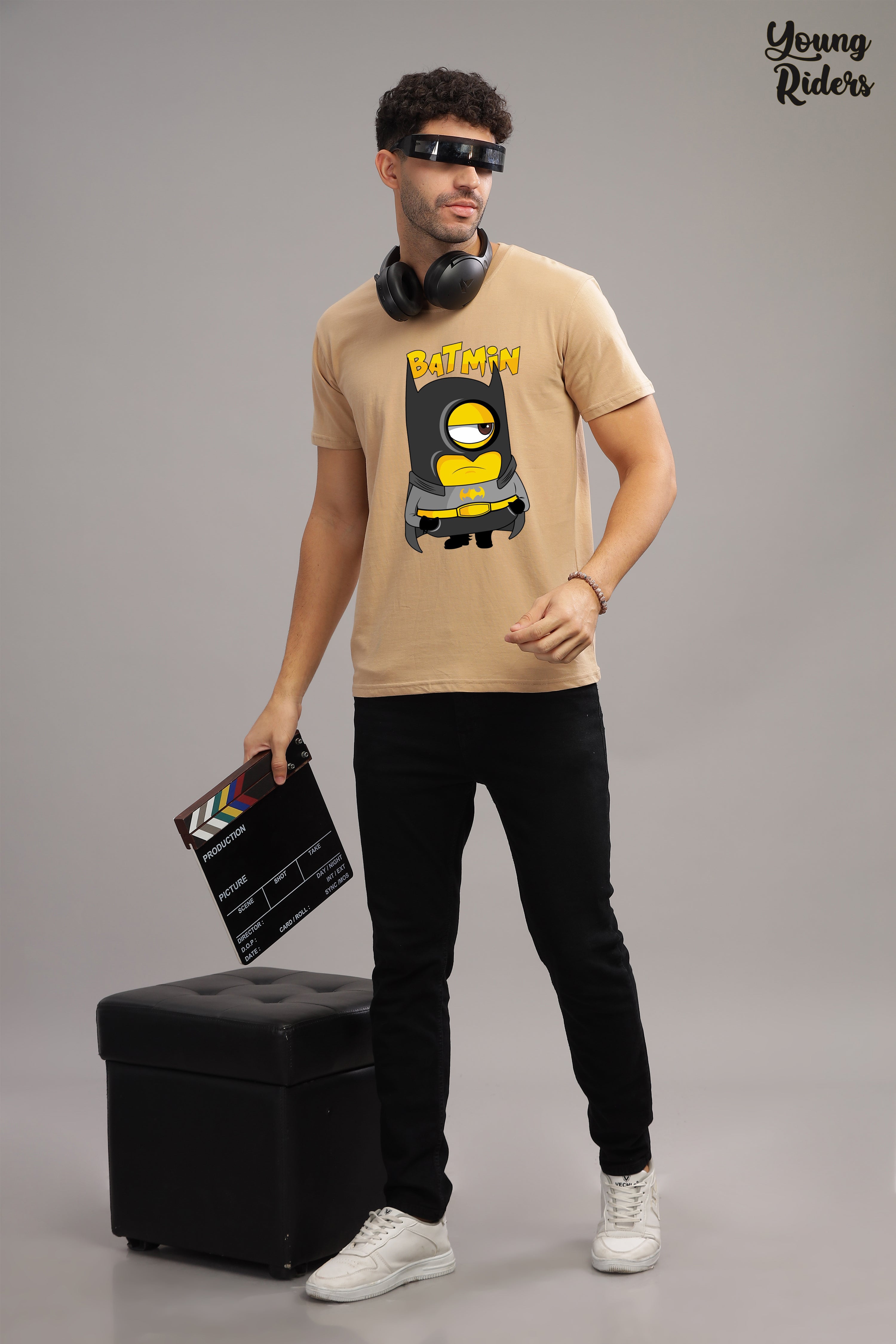 Funny Minion Batman Printed T-Shirt-Beige