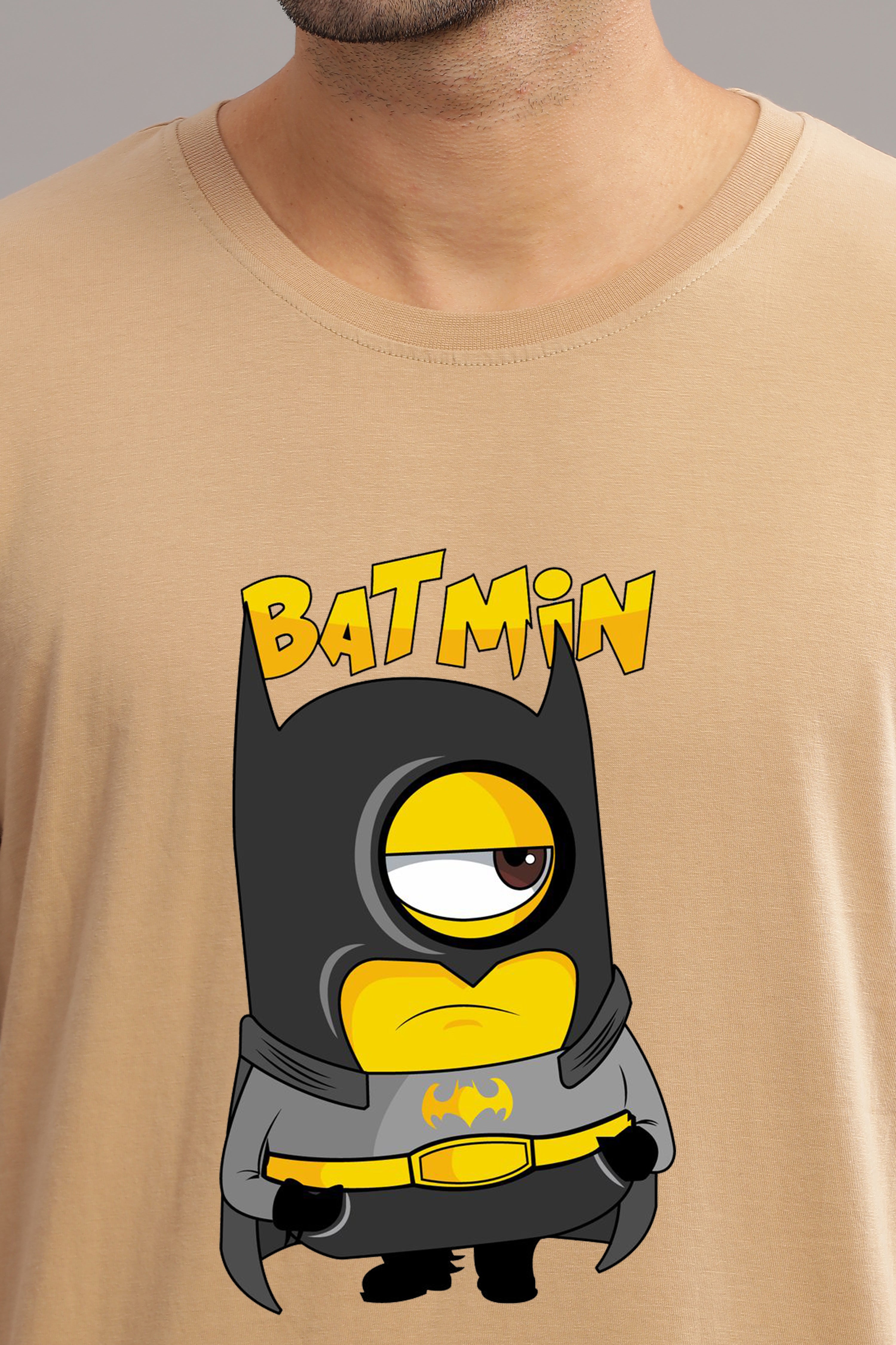 Funny Minion Batman Printed T-Shirt-Beige