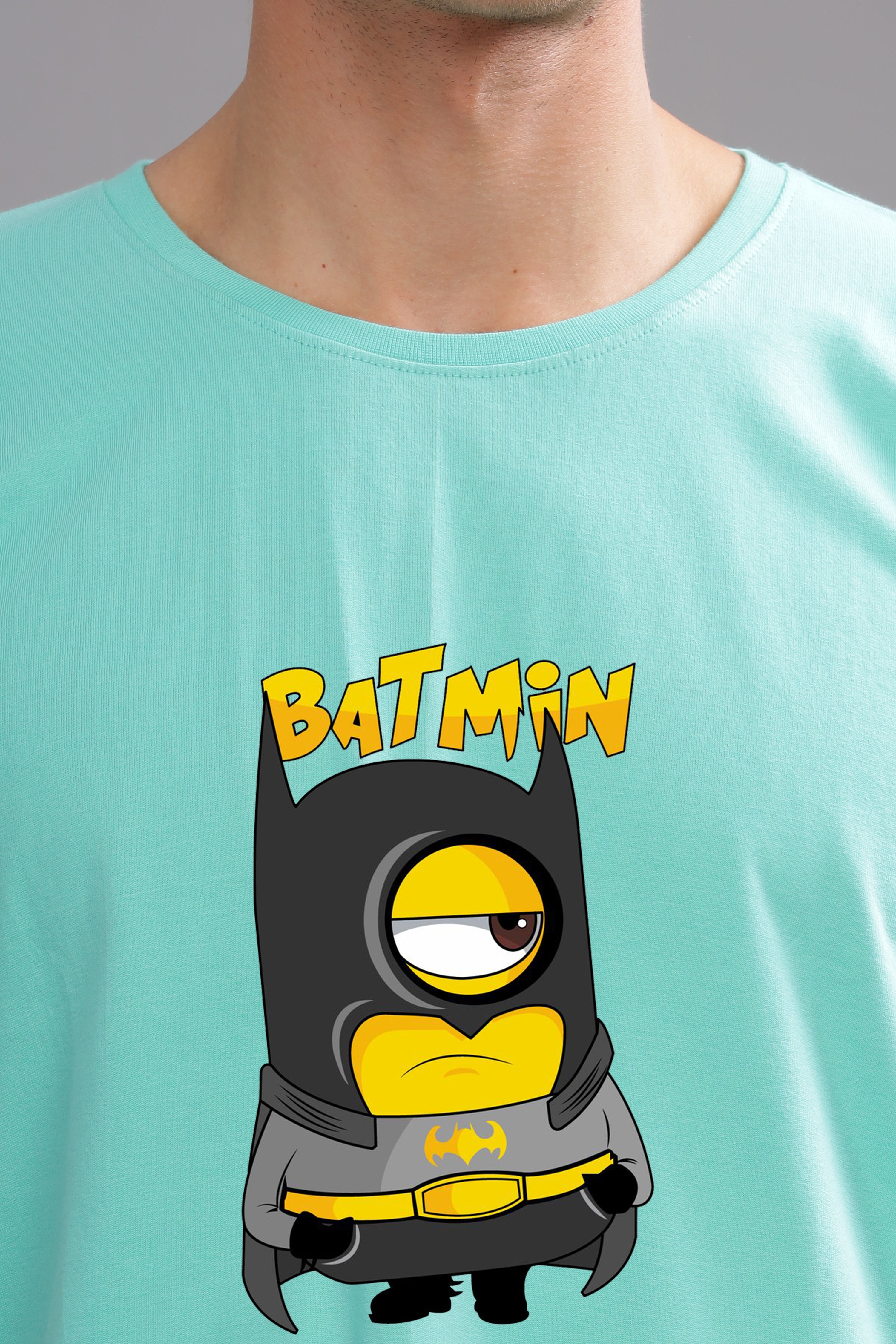 Funny Minion Batman Printed T-Shirt-Sky Blue