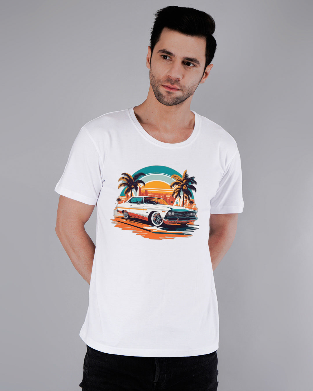 Classic Car Printed T-Shirt-White