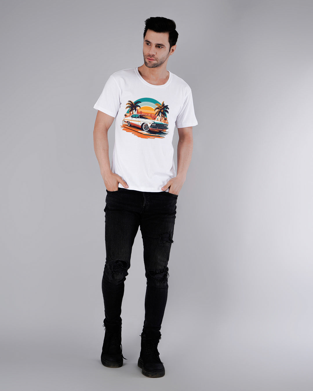 Classic Car Printed T-Shirt-White