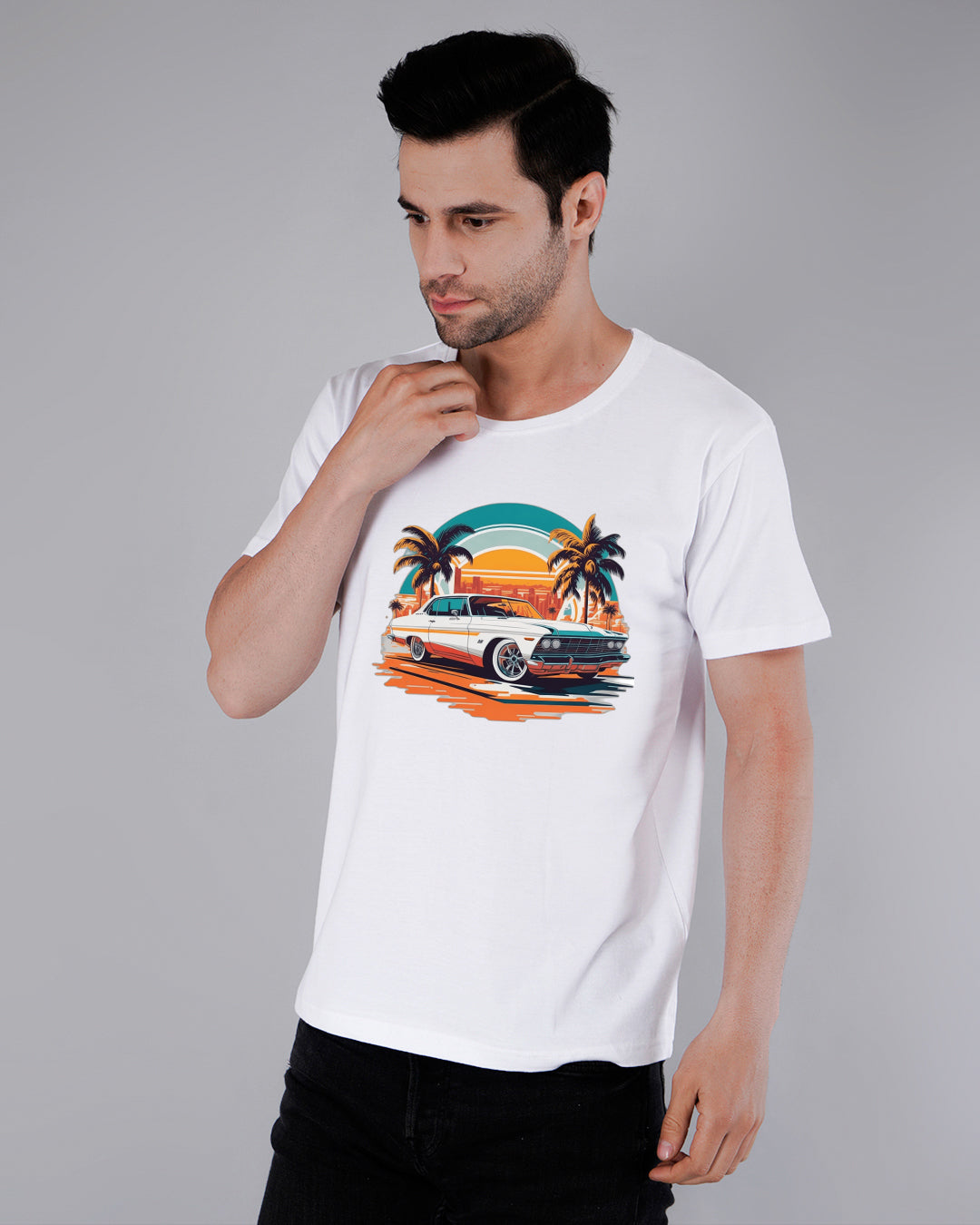 Classic Car Printed T-Shirt-White