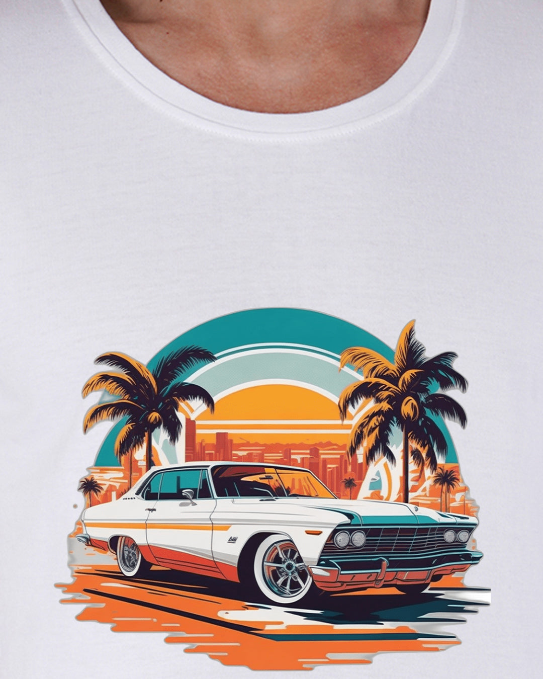 Classic Car Printed T-Shirt-White