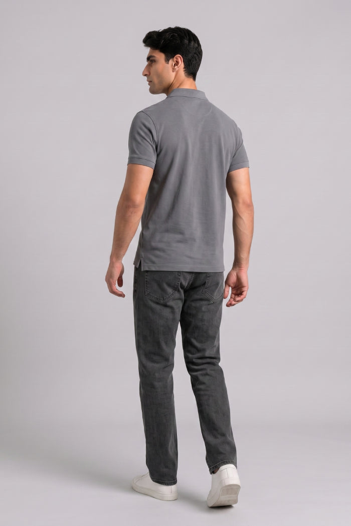 Dark Grey Button Polo – Sporty Matty