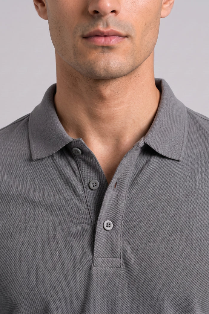 Dark Grey Button Polo – Sporty Matty