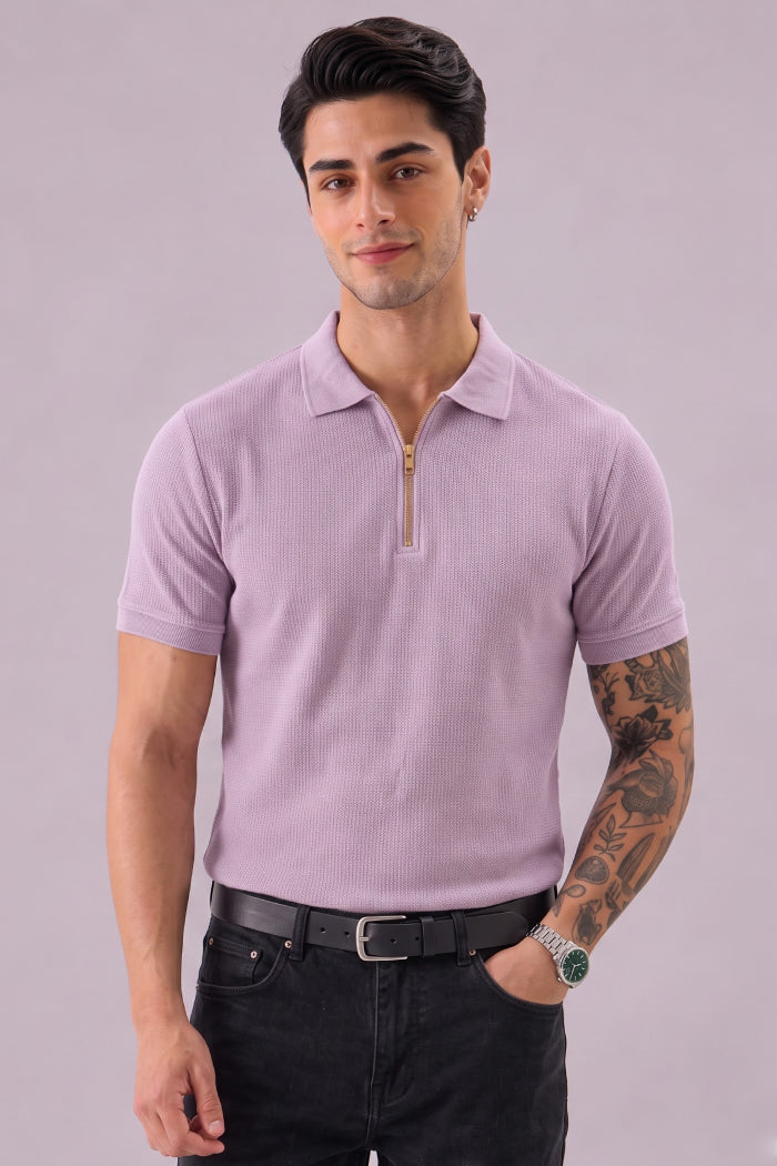 French Lilac Zipper Polo - Waffle