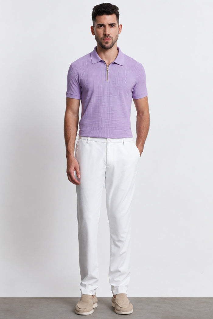 French Lilac Zipper Polo - Waffle