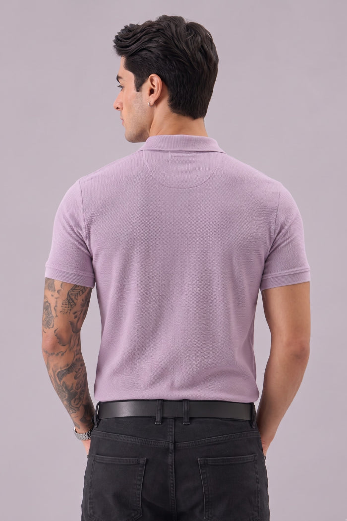 French Lilac Zipper Polo - Waffle