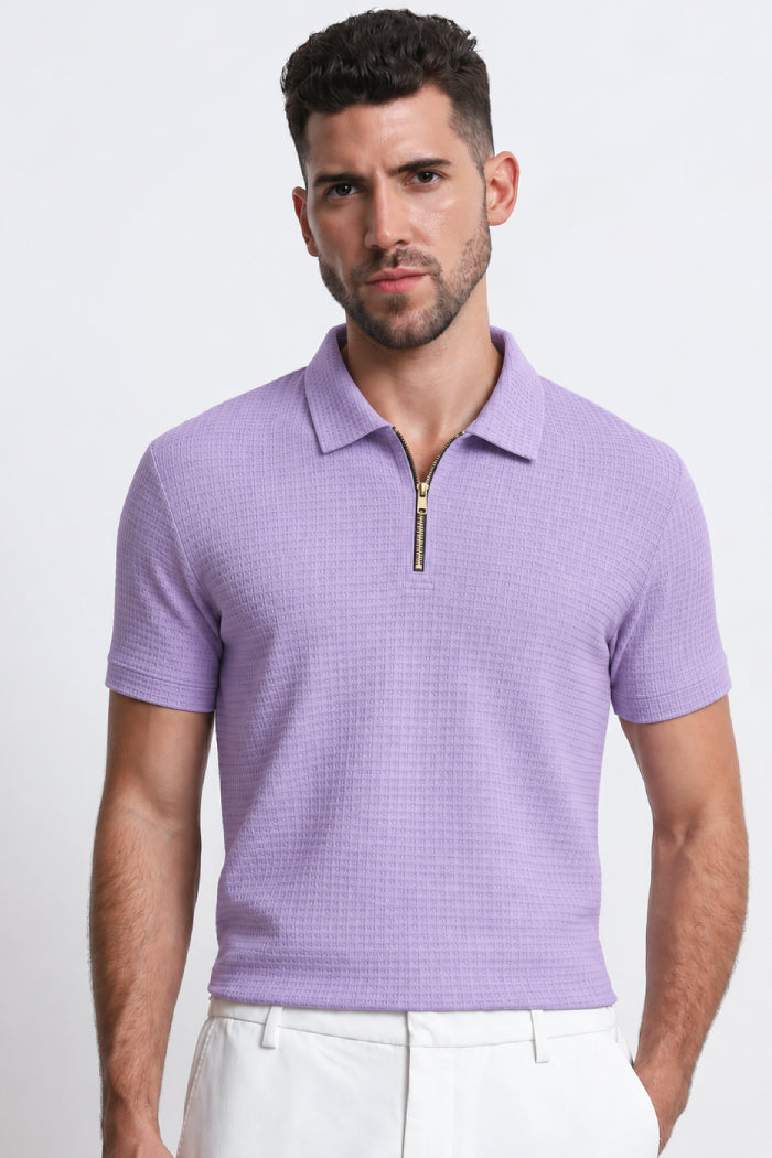 French Lilac Zipper Polo - Waffle