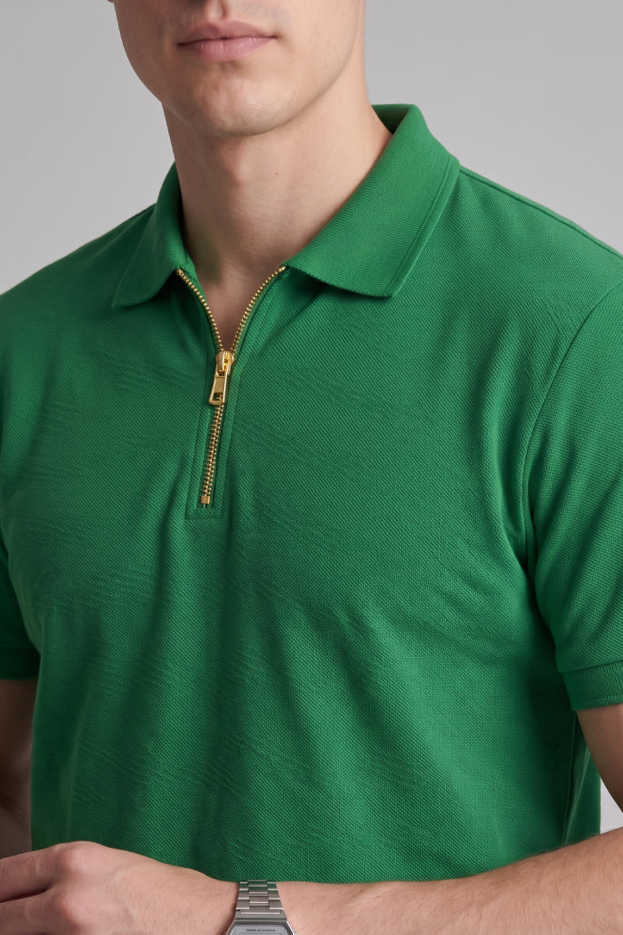 Green Zipper Polo – Sporty Matty