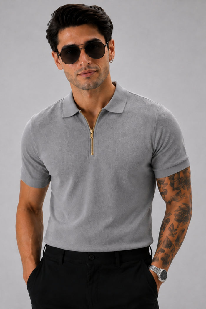 Light Grey Zipper Polo