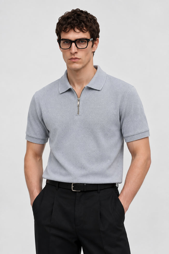 Light Grey Zipper Polo