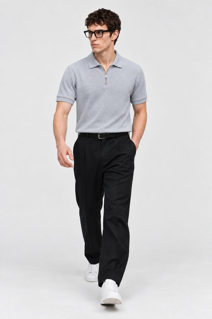 Light Grey Zipper Polo