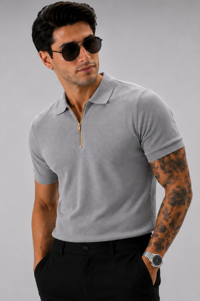 Light Grey Zipper Polo