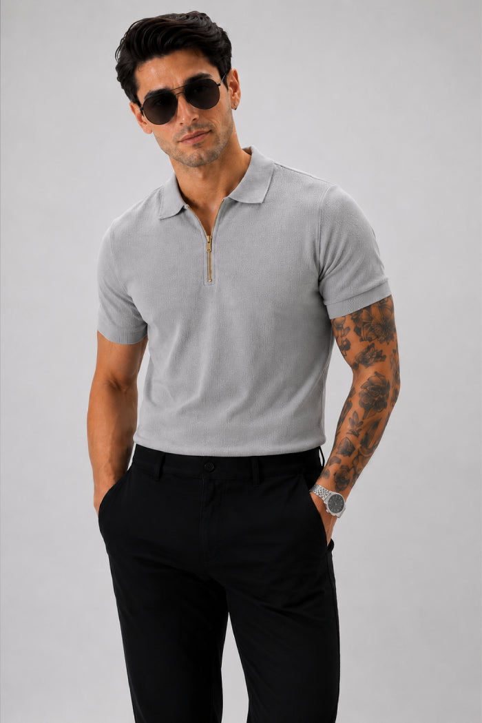 Light Grey Zipper Polo