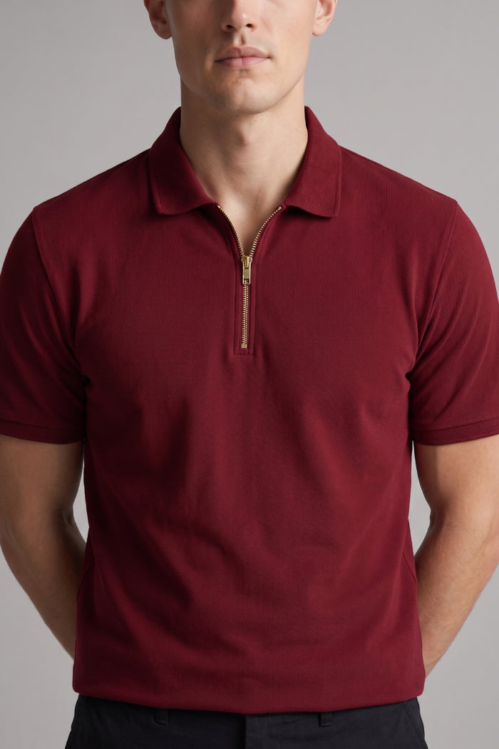 Maroon Zipper Polo – Sporty Matty
