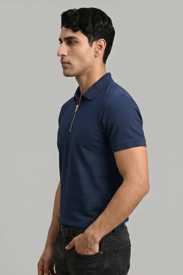 Navy Blue Zipper Polo T-shirt - Matty Lycra