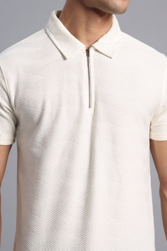 White Zipper Polo T-shirt for Men
